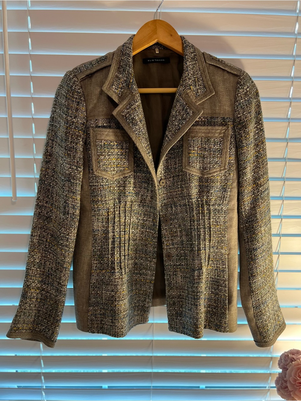 Elie Tahari Brown Tweed-Style Lightweight Jacket